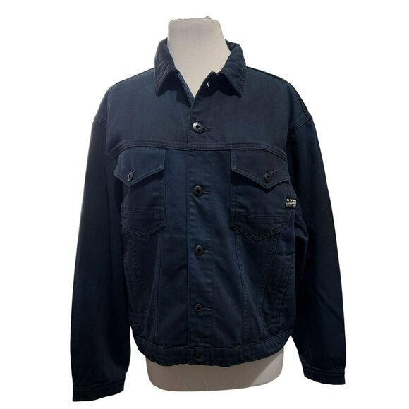 Womens Denim Jacket Oversized G-Star RAW Sz M Dark Wash Boxy Heavywt Trucker - Picture 1 of 9